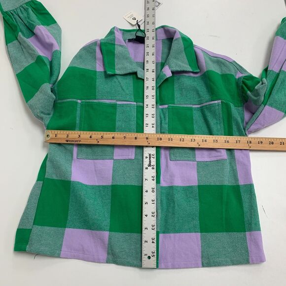 Sanctuary Plaid Button Top Womens XS Pine Check Pocket Detail Cotton Loose Crop - Picture 7 of 13